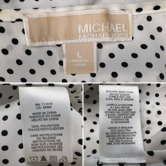Michael Michael Kors Polka Dot Blouse Vintage-Inspired Chic Smocked Hem Large - Picture 6 of 11